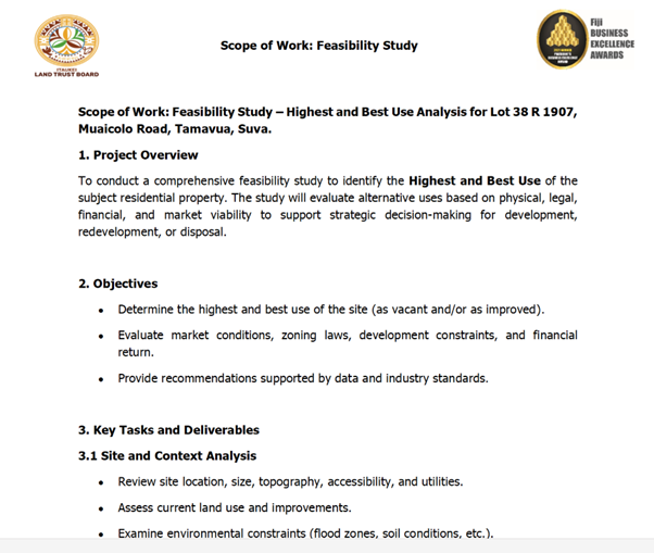 CASE STUDY-FEASIBILITY STUDY Highest and Best Use Analysis for Lot 38 R 1907, Muaicolo Road, Tamavua, Suva